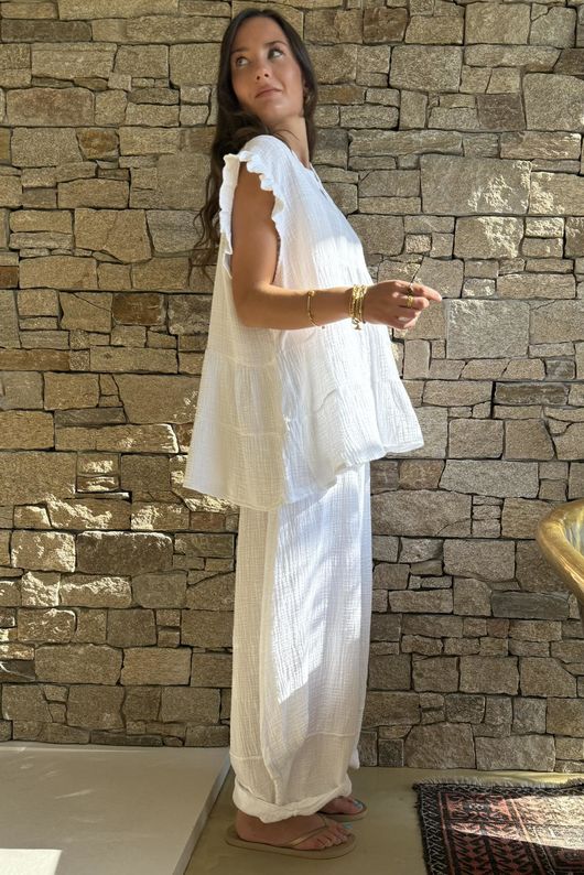 Tasha Cushion Cotton Cap Sleeve Tier Top White